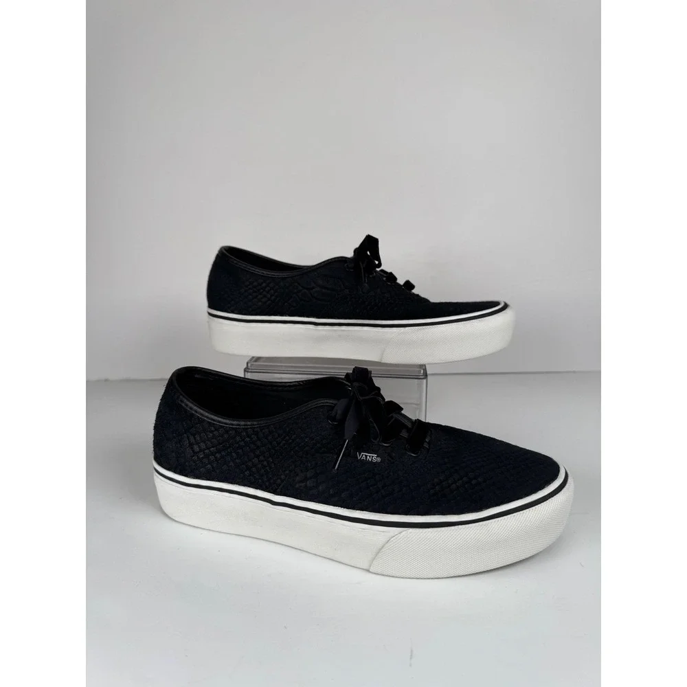 Vans Authentic Platform 2.0 Black Snakeskin Casual Comfort Shoes‎ W-9.5 M-8